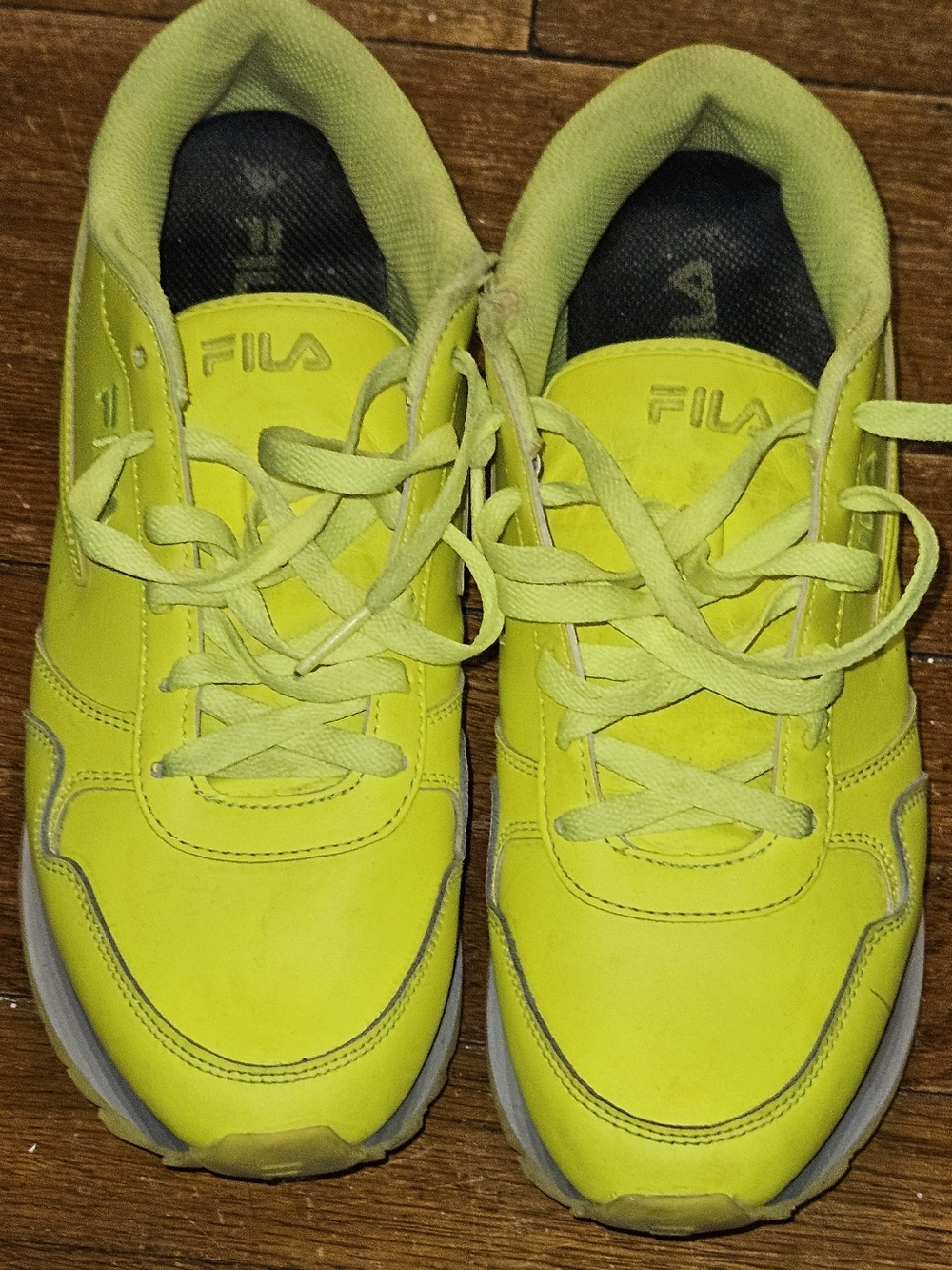 Neon Yellow FILA w/B&W soles Sz 10